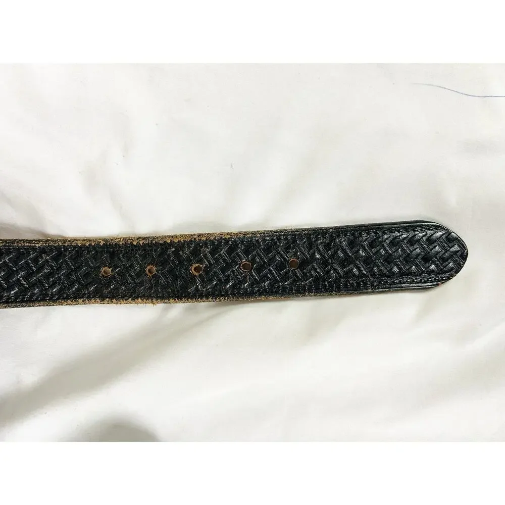 Brushy Creek Black Basketweave Embossed Cowhide Leather Belt Mens 54 USA